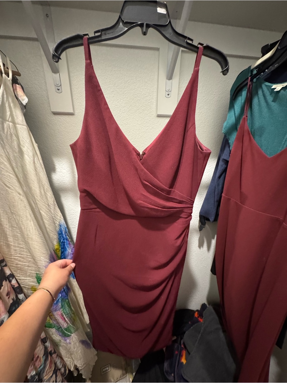 Dress the Population Sleeveless Wrap Mini Dress in Burgundy
